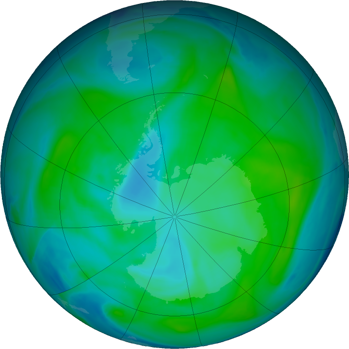 Antarctic ozone map for 19 January 2018